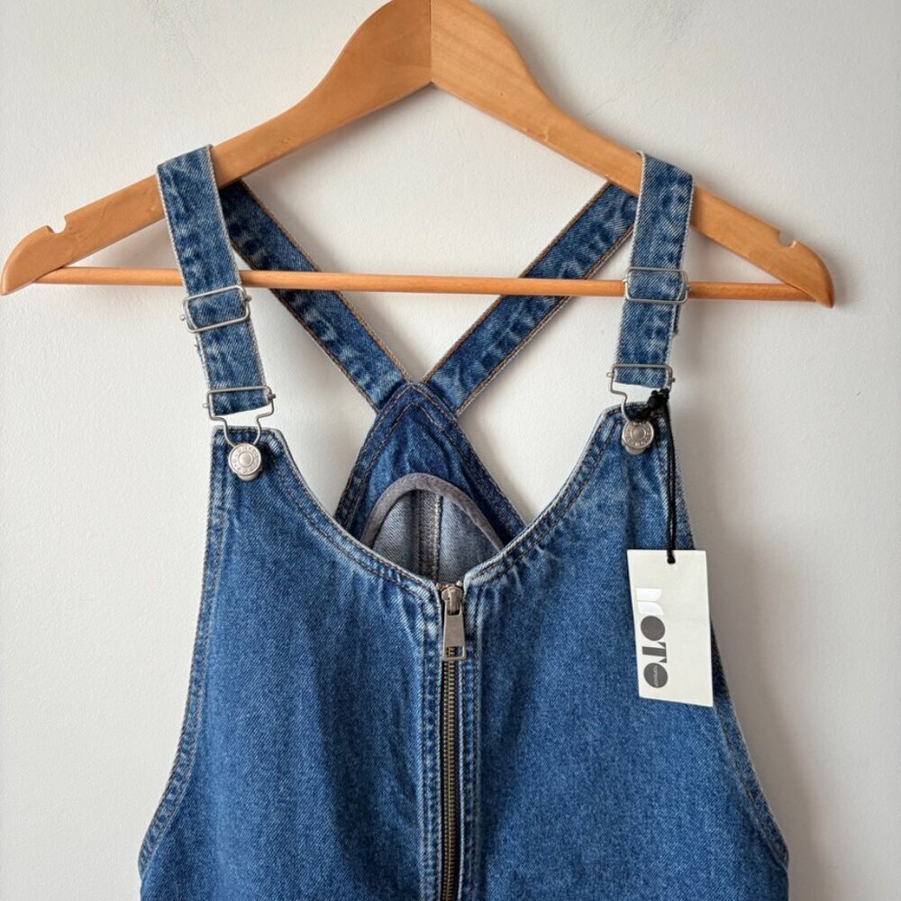 Topshop Front Zip Pinafore Overall Denim Dress NWT Size 4 - Picture 3 of 6